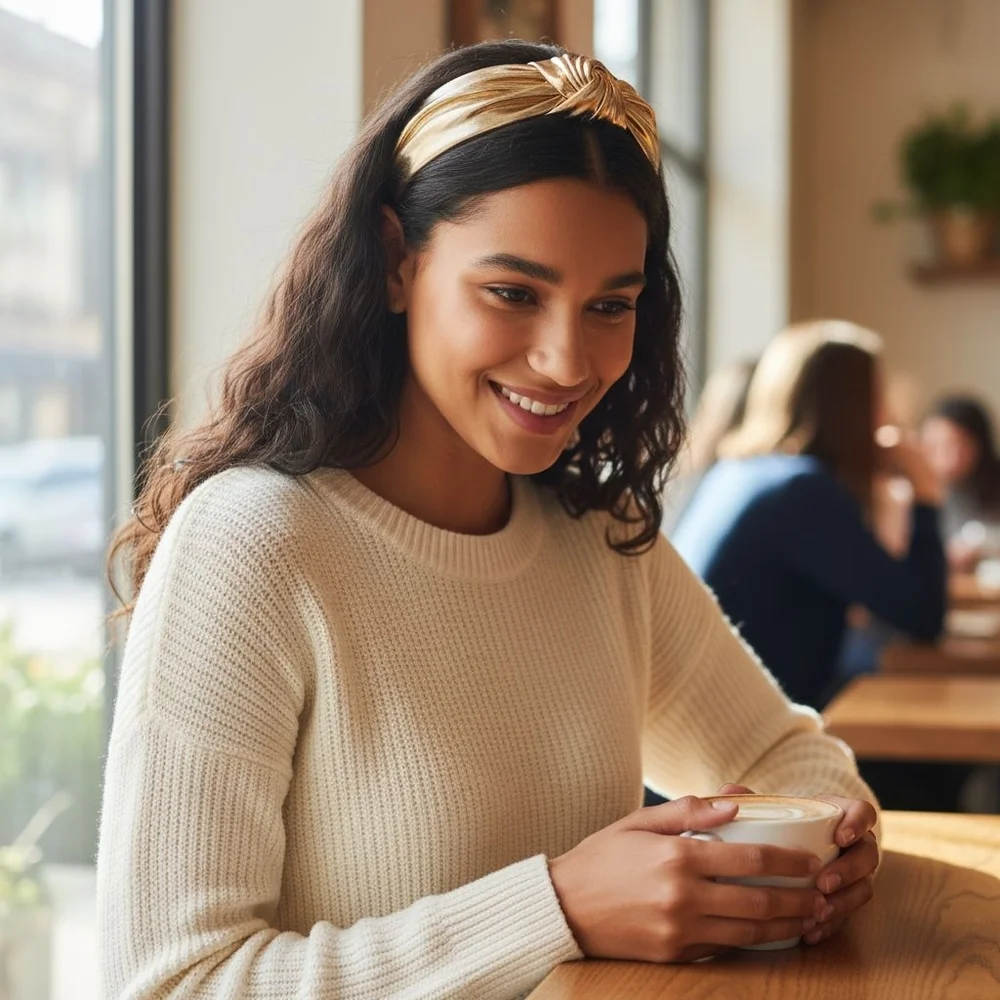 Women's Cross Knot Headband, Metallic Gold